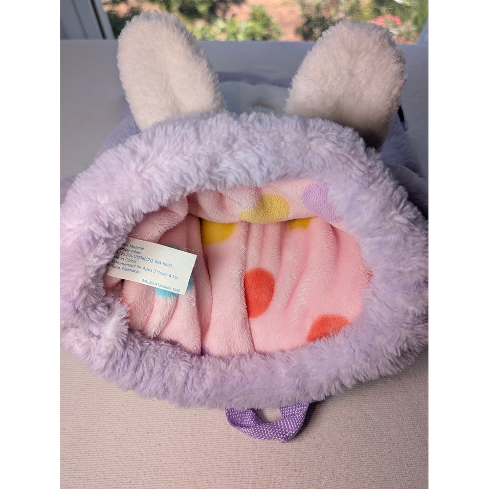 Kids Plush Bunny Backpack with Polka Dot Fleece Blanket Set Lavender - Picture 3 of 7